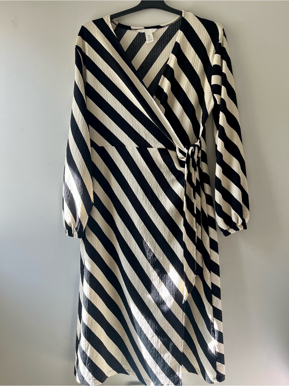 H&M Black and Cream Diagonal Wrap Midi Dress